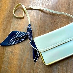 Vintage ivory crossbody + silk scarf